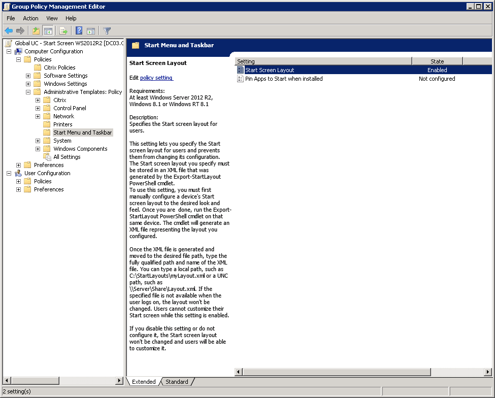 Customize Windows 2012 Start Screen Using Group Policy 02